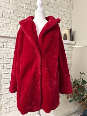 Torrid Plus Size 2X Red Faux Fur Longline Coat Jacket 18-20